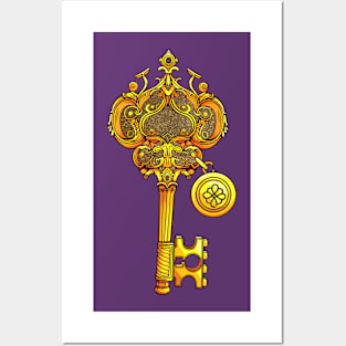 Golden and Golden Key for a Couple Love Lock Posters and Art